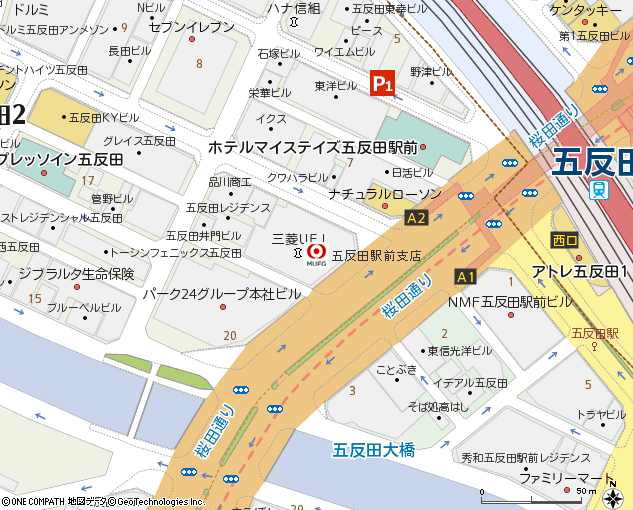 五反田駅前支店付近の地図